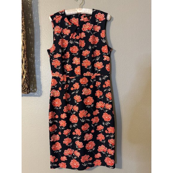 Banana Republic Pencil Dress 10 Red Black Ivory Floral Sleeveless Washable NEW - Picture 11 of 14